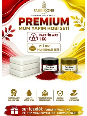 Fabrikone Premium Mum Yapım Hobi Seti - Parafin Wax 1 kg - 2'li Toz Mum Boyası Seti - Kırmızı, Sarı BKFABPW1KG2KSR