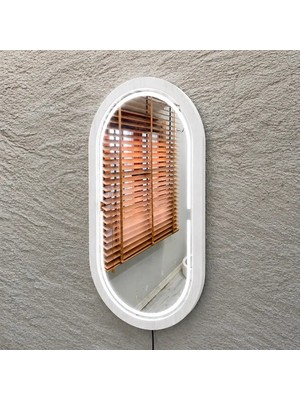 Aypars Atölye 18X32 cm Kayın Ahşap Çerçeveli Led’li Oval Ayna – 6500K Dimmer Işıklı Dekoratif Banyo Aynası (Beyaz)