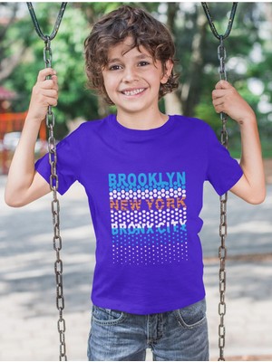 Bubuga Erkek Çocuk Brooklyn New York Bronx City Baskılı Kısa Kollu Tişört – %100 Pamuk Süprem Kumaş