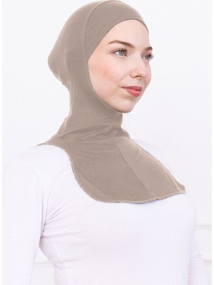 Loggia Boyunluklu Ninja Bone Likralı Sporcu Bonesi - Kadın Hazır Pratik Tesettür Hijab Başörtü Vizon