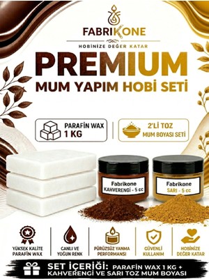 Fabrikone Premium Mum Yapım Hobi Seti - Parafin Wax 1 kg - 2'li Toz Mum Boyası Seti - Kahverengi, Sarı BKFABPW1KG2KHSR