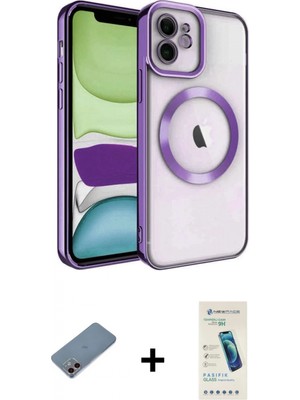Marsilyan™- iPhone 12 Kılıf Nova Işık Özel Seri - Şeffaf Pasifik Cam Ekran Koruyucu + Shine Kamera Lens Koruma Cam - Pe