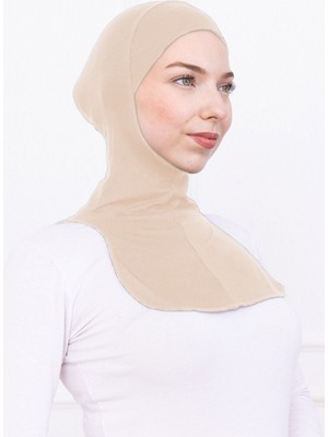 Loggia Boyunluklu Ninja Bone Likralı Sporcu Bonesi - Kadın Hazır Pratik Tesettür Hijab Başörtü Krem