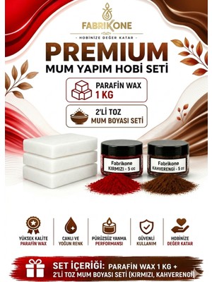 Fabrikone Premium Mum Yapım Hobi Seti - Parafin Wax 1 kg - 2'li Toz Mum Boyası Seti - Kırmızı, Kahverengi BKFABPW1KG2KKH
