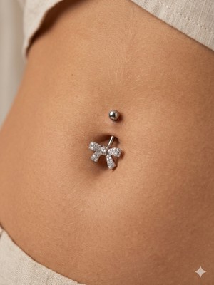 Kurukafa Gift Çelik Göbek Piercing Full Zirkon Taşlı Fiyonk Kurdele Minimal Model