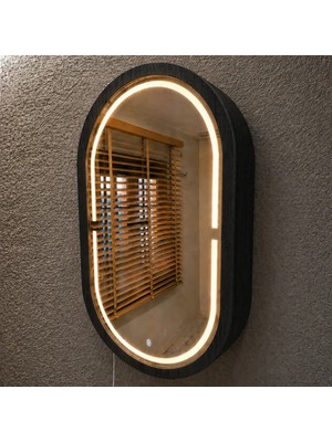 Aypars Atölye 30X53X12 cm 3000K Günışıklı LED Dimmable Banyo Aynası Dolaplı – Modern Duvar Tipi Oval Tasarım (Siyah)