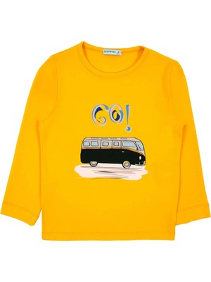 Bubuga Erkek Çocuk %100 Pamuk Sarı Renk Karavan Baskılı Uzun Kol Tshirt