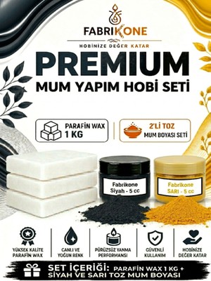 Fabrikone Premium Mum Yapım Hobi Seti - Parafin Wax 1 kg - 2'li Toz Mum Boyası Seti - Siyah, Sarı BKFABPW1KG2SSR