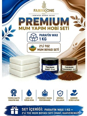 Fabrikone Premium Mum Yapım Hobi Seti - Parafin Wax 1 kg - 2'li Toz Mum Boyası Seti - Mavi, Kahverengi BKFABPW1KG2MKH