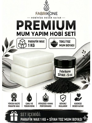Fabrikone Premium Mum Yapım Hobi Seti - Parafin Wax 1 kg - Tekli Toz Mum Boyası - Siyah BKFABPW1KG1S