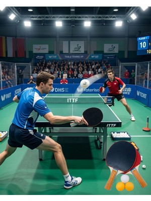 İlk El Grup Masa Tenisi Oyun Seti 2 Raket 3 Top Evde Spor ve Eğlence