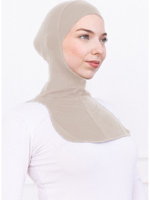 Loggia Boyunluklu Ninja Bone Likralı Sporcu Bonesi - Kadın Hazır Pratik Tesettür Hijab Başörtü Bej