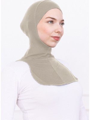 Loggia Boyunluklu Ninja Bone Likralı Sporcu Bonesi - Kadın Hazır Pratik Tesettür Hijab Başörtü Taş Rengi