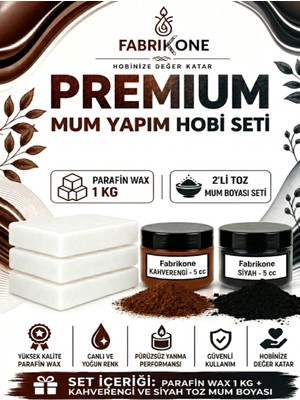 Fabrikone Premium Mum Yapım Hobi Seti - Parafin Wax 1 kg - 2'li Toz Mum Boyası Seti - Kahverengi, Siyah BKFABPW1KG2KHS