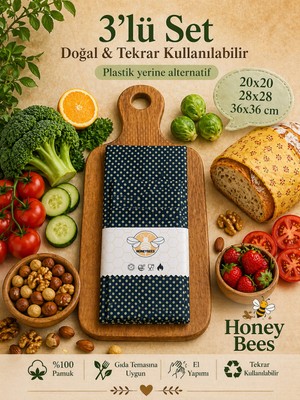 Home Doğal Tekrar Kullanılabilen Streç Film Alternatifi Balmumu Saklama Bez Seti 3'lü