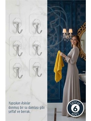 Pileli Store 6 Lı Şeffaf Yapışkanlı Askı Mutfak Banyo Duvar Askısı Çivisiz Pratik Kanca Seti