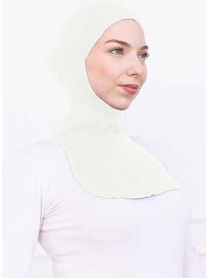 Loggia Boyunluklu Ninja Bone Likralı Sporcu Bonesi - Kadın Hazır Pratik Tesettür Hijab Başörtü Ekru - Kırık Beyaz