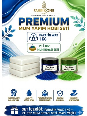 Fabrikone Premium Mum Yapım Hobi Seti - Parafin Wax 1 kg - 2'li Toz Mum Boyası Seti - Mavi, Yeşil BKFABPW1KG2MY