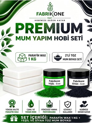 Fabrikone Premium Mum Yapım Hobi Seti - Parafin Wax 1 kg - 2'li Toz Mum Boyası Seti - Yeşil, Siyah BKFABPW1KG2YS