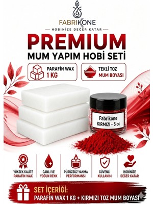 Fabrikone Premium Mum Yapım Hobi Seti - Parafin Wax 1 kg - Tekli Toz Mum Boyası - Kırmızı BKFABPW1KG1K