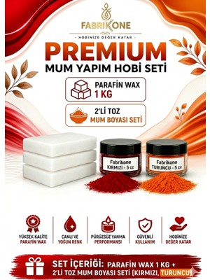 Fabrikone Premium Mum Yapım Hobi Seti - Parafin Wax 1 kg - 2'li Toz Mum Boyası Seti - Kırmızı, Turuncu BKFABPW1KG2KT