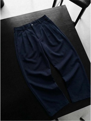 Elku Moda Erkek Rahat Kesim Pileli Kumaş Pantolon Relaxed Fit Yüksek Bel Dökümlü Pantolon