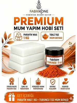Fabrikone Premium Mum Yapım Hobi Seti - Parafin Wax 1 kg - Tekli Toz Mum Boyası - Turuncu BKFABPW1KG1T