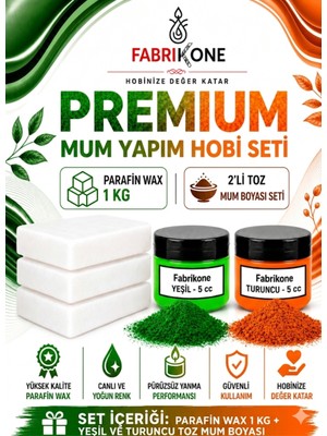 Fabrikone Premium Mum Yapım Hobi Seti - Parafin Wax 1 kg - 2'li Toz Mum Boyası Seti - Yeşil, Turuncu BKFABPW1KG2YT