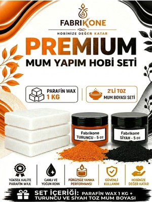 Fabrikone Premium Mum Yapım Hobi Seti - Parafin Wax 1 kg - 2'li Toz Mum Boyası Seti - Turuncu, Siyah BKFABPW1KG2TS