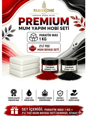 Fabrikone Premium Mum Yapım Hobi Seti - Parafin Wax 1 kg - 2'li Toz Mum Boyası Seti - Kırmızı, Siyah BKFABPW1KG2KS