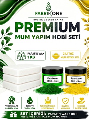 Fabrikone Premium Mum Yapım Hobi Seti - Parafin Wax 1 kg - 2'li Toz Mum Boyası Seti - Yeşil, Sarı BKFABPW1KG2YSR