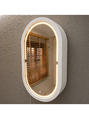 Aypars Atölye 30X53X12 cm 3000K Günışıklı LED Dimmable Banyo Aynası Dolaplı – Modern Duvar Tipi Oval Tasarım (Beyaz)