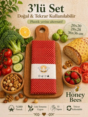 Home Doğal Tekrar Kullanılabilen Streç Film Alternatifi Balmumu Saklama Bez Seti 3'lü