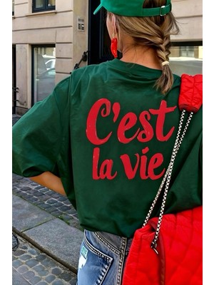 Oksit C'est La Vie Yazılı Oversize Kadın T-Shirt
