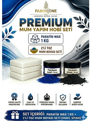 Fabrikone Premium Mum Yapım Hobi Seti - Parafin Wax 1 kg - 2'li Toz Mum Boyası Seti - Mavi, Siyah BKFABPW1KG2MS