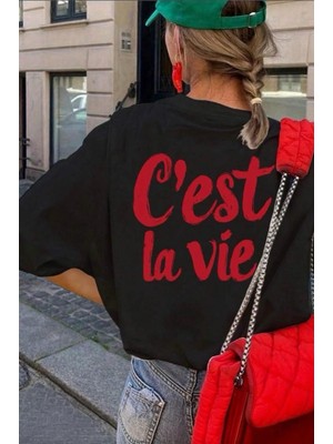 Oksit C'est La Vie Yazılı Oversize Kadın T-Shirt
