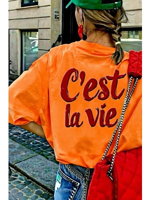 Oksit C'est La Vie Yazılı Oversize Kadın T-Shirt