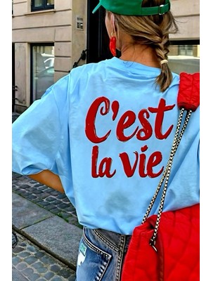 Oksit C'est La Vie Yazılı Oversize Kadın T-Shirt