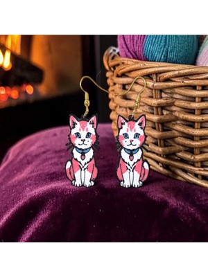 Brand House Çok Renkli V3 Kedi Temalı 3D Sallantılı Küpe – Sevimli Trend Kadın Aksesuar