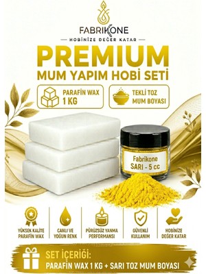 Fabrikone Premium Mum Yapım Hobi Seti - Parafin Wax 1 kg - Tekli Toz Mum Boyası - Sarı BKFABPW1KG1SR