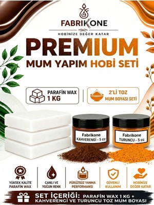 Fabrikone Premium Mum Yapım Hobi Seti - Parafin Wax 1 kg - 2'li Toz Mum Boyası Seti - Kahverengi, Turuncu BKFABPW1KG2KHT