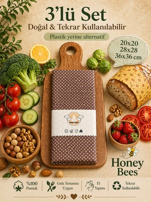 Home Doğal Tekrar Kullanılabilen Streç Film Alternatifi Balmumu Saklama Bez Seti 3'lü