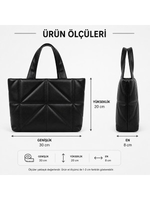 Siyah Kapitone Desenli Şık Omuz Çantası (30X20X8 Cm)