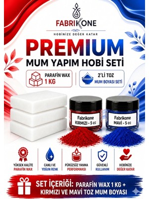 Fabrikone Premium Mum Yapım Hobi Seti - Parafin Wax 1 kg - 2'li Toz Mum Boyası Seti - Kırmızı, Mavi BKFABPW1KG2KM
