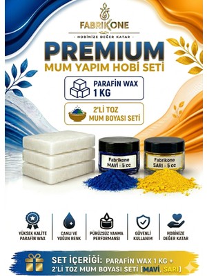 Fabrikone Premium Mum Yapım Hobi Seti - Parafin Wax 1 kg - 2'li Toz Mum Boyası Seti - Mavi, Sarı BKFABPW1KG2MSR