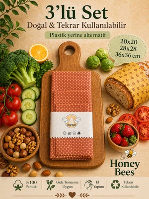 Home Doğal Tekrar Kullanılabilen Streç Film Alternatifi Balmumu Saklama Bez Seti 3'lü