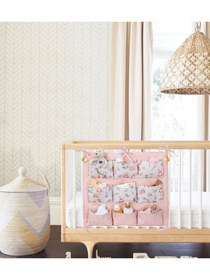 Renas Store Baby 9 Cepli Bağlamalı Beşik Kenarı Düzenleyici (Pembe)