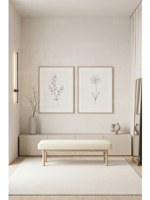 Tontilika Minimalist Doğal Bitki Çizimleri 2’li Ahşap Çerçeveli Tablo Seti