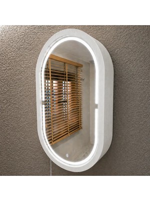 Aypars Atölye 30X53X12 cm 6500K Beyaz Işıklı LED Dimmable Banyo Aynası Dolaplı – Modern Duvar Tipi Oval Tasarım (Beyaz)