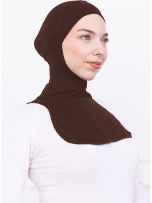 Loggia Boyunluklu Ninja Bone Likralı Sporcu Bonesi - Kadın Hazır Pratik Tesettür Hijab Başörtü Kahverengi